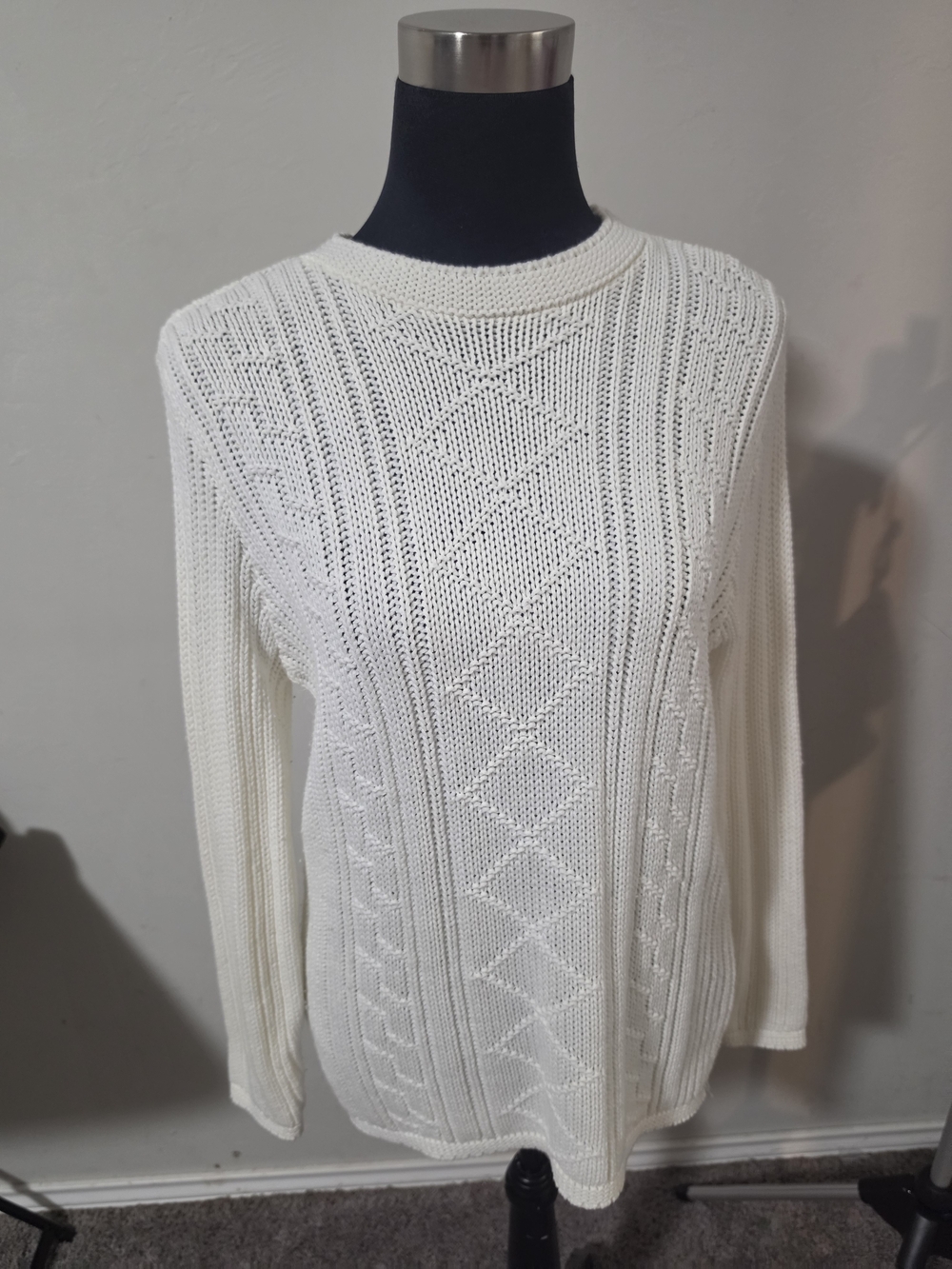 Bobbie Brooks Cream Cable-Knit Crewneck Sweater